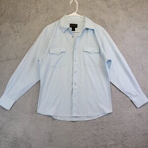 Buffalo Country Western Shirt Men's Medium Blue‎ Striped Pearl Snap Long Sleeve